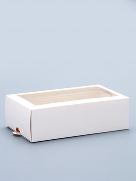 Коробка кондитерская для макарун, с ложементом и окном, белая 18×10.7×5.5 с м