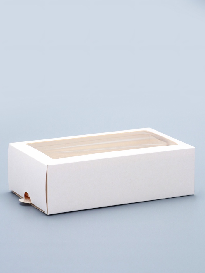 Коробка кондитерская для макарун, с ложементом и окном, белая 18×10.7×5.5 с м