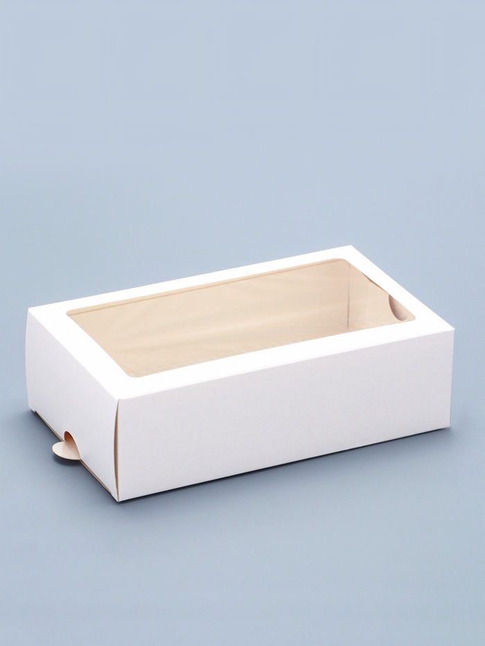 Коробка кондитерская для макарун, с ложементом и окном, белая 18×10.7×5.5 с м - Фото 1