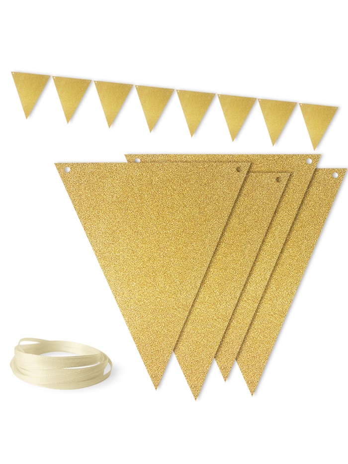 Гирлянда Флажки, Золото, с блестками, 500 см, 13*18 см*12 шт, 1 упак.