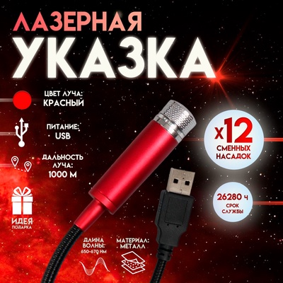 УЦЕНКА Указка лазерная 12 + 1 насадки от USB 10×14.5 см
