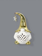 УЦЕНКА Сувенир керамика свет «Гном в золотом колпаке со звездой» белый 11.6×10.7×19.3 см - Фото 2