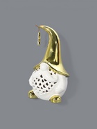 УЦЕНКА Сувенир керамика свет «Гном в золотом колпаке со звездой» белый 11.6×10.7×19.3 см - Фото 3