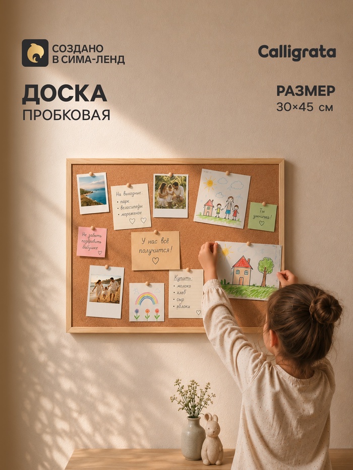 Доска пробковая Calligrata, 30×45 см, в деревянной раме - Фото 1