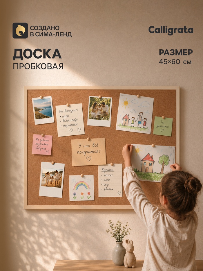 Доска пробковая Calligrata, 45×60 см, в деревянной раме - Фото 1