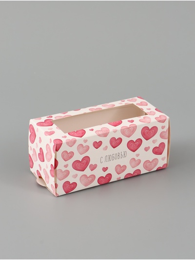 Коробка подарочная с окном «Сердца», 12×5.5×5.5 см, самосборная