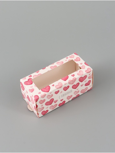 Коробка подарочная с окном «Сердца», 12×5.5×5.5 см, самосборная