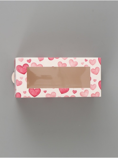 Коробка подарочная с окном «Сердца», 12×5.5×5.5 см, самосборная