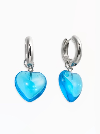 Серьги со съёмным элементом «Сердце», голубые в серебре