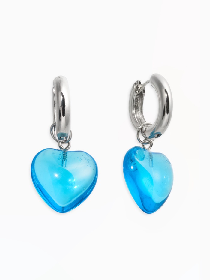 Серьги со съёмным элементом «Сердце», голубые в серебре - Фото 1