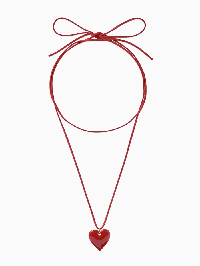 Чокер на шнурке с подвеской «Сердце», L=150 см, красный в золоте - Фото 1