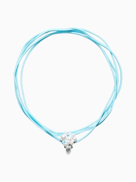 Чокер на шнурке с подвеской «Жемчуг с кристаллом», L=150 см, белый, голубой в серебре