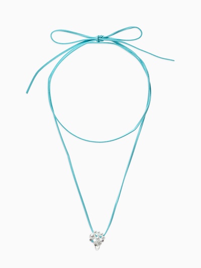 Чокер на шнурке с подвеской «Жемчуг с кристаллом», L=150 см, белый, голубой в серебре