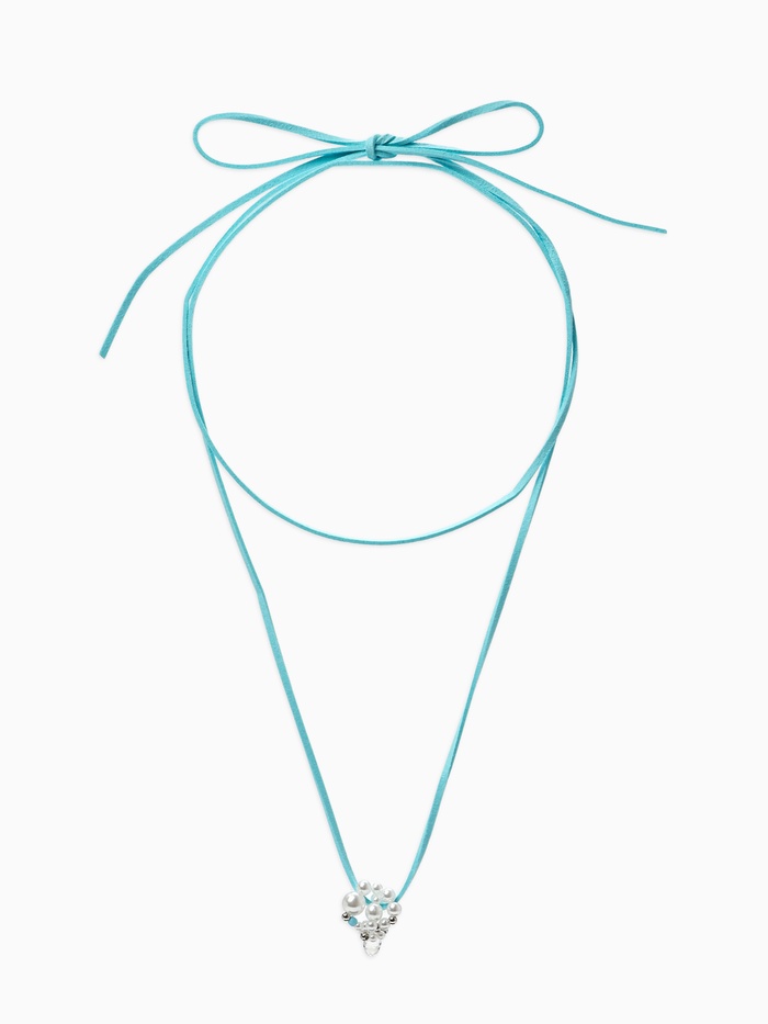 Чокер на шнурке с подвеской «Жемчуг с кристаллом», L=150 см, белый, голубой в серебре - Фото 1