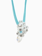 Чокер на шнурке с подвеской «Жемчуг с кристаллом», L=150 см, белый, голубой в серебре - Фото 4