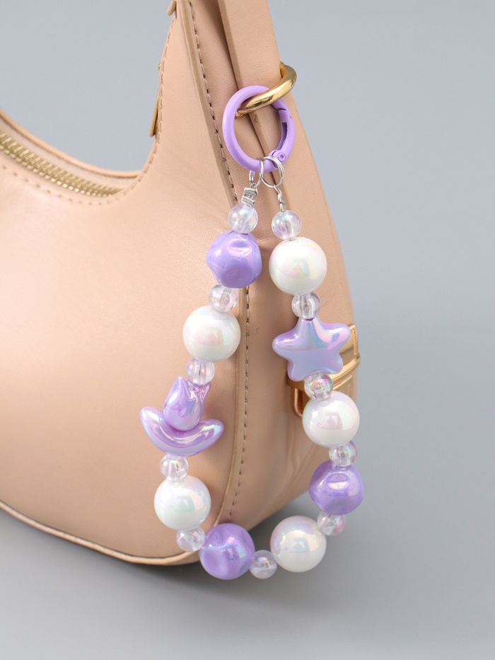 Брелок для ключей на карабине «Тюльпаны и звёзды», на сумку, рюкзак, сиренево-перламутровый, 11×4×1.5 см - Фото 1