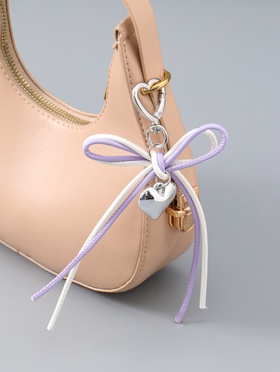 Брелок для ключей на карабине «Двойной бант с сердцем», на сумку, рюкзак, бело-сиреневый, 14×9×1.5 см