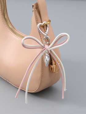 Брелок для ключей на карабине «Двойной бант с сердцем», на сумку, рюкзак, бело-розовый, 14×9×1.5 см