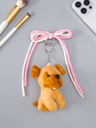 Брелок для ключей на кольце, карабине «Милый щенок с бело-розовым бантиком», на сумку, рюкзак, мягкий, коричневый 5×9.5×20 см - Фото 2
