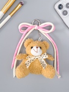 Брелок для ключей на кольце, карабине «Мишка с бело-розовым бантиком», на сумку, рюкзак, мягкий, бежевый 6×9.5×20 см - Фото 2