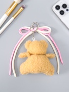 Брелок для ключей на кольце, карабине «Мишка с бело-розовым бантиком», на сумку, рюкзак, мягкий, бежевый 6×9.5×20 см - Фото 3