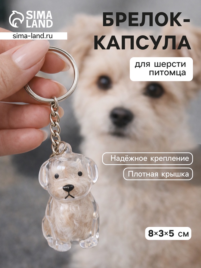 Брелок для ключей на кольце «Преданный друг - пёсик», капсула для шерсти питомца на сумку, рюкзак, 8×3×5 см