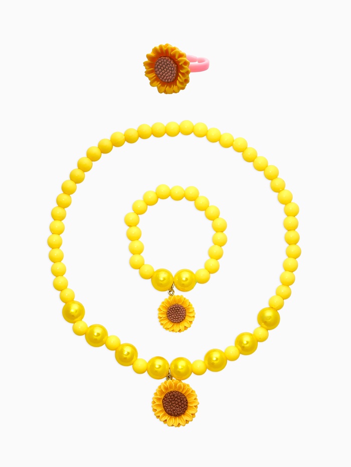Набор детский «Выбражулька. Цветок Подсолнух», 3 предмета: бусы, браслет, кольцо безразмерное, желтый - Фото 1