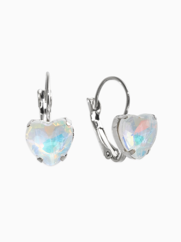 Серьги «Сердечки лунные», радужные в серебре