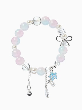 Браслет с подвесками «Сахарный. Звёздочка», d=6 см, шар №10/8, розовый, голубой в серебре