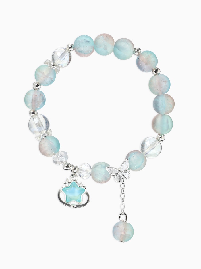 Браслет с подвесками «Сахарный. Звезда», шар №10/8, d=6 см, розовый, голубой матовый в серебре