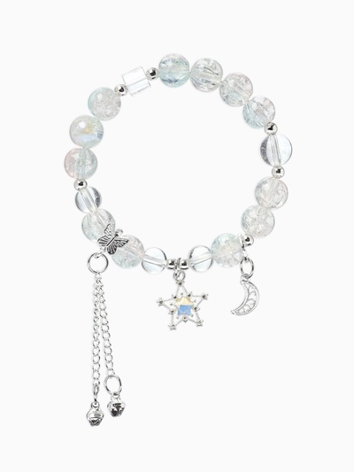 Браслет с подвесками «Сахарный. Ночное небо», d=6 см, шар № 10/8, розовый, голубой в серебре