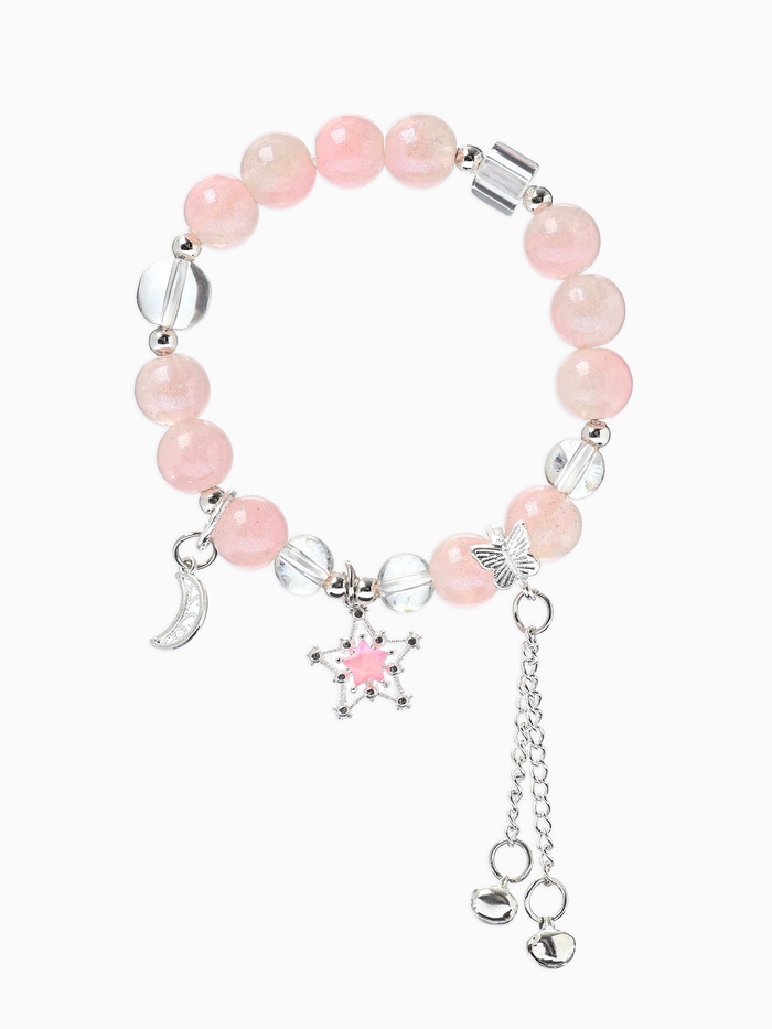 Браслет с подвесками «Сахарный. Ночное небо», d=6 см, шар № 10/8, розовый, белый в серебре - Фото 1