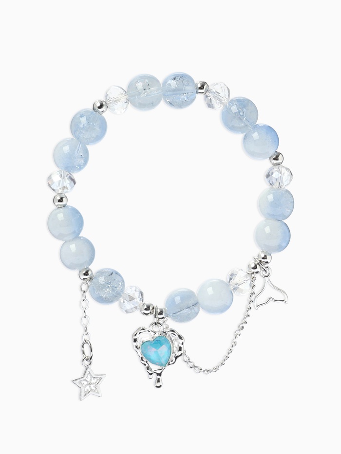 Браслет с подвесками «Сахарный. Сердце текучее», d=6 см, шар № 10/8, голубой в серебре