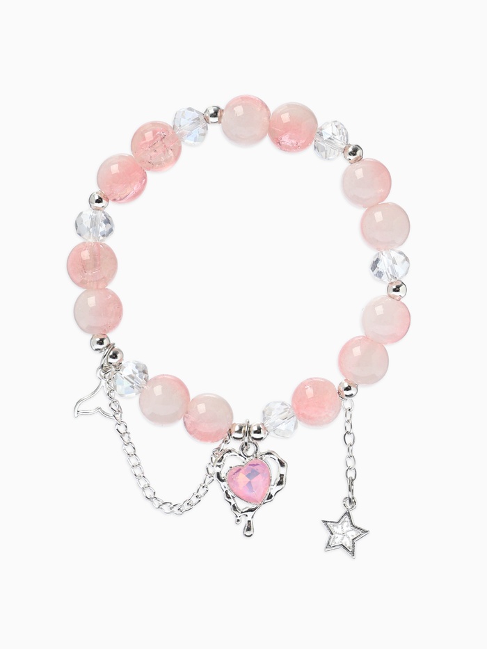 Браслет с подвесками «Сахарный. Сердце текучее», d=6 см, шар № 10/8, белый, розовый в серебре - Фото 1