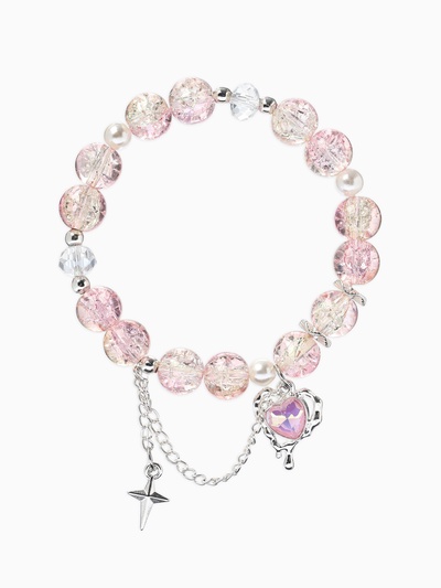 Браслет с подвесками «Сахарный. Сердце, искра», d=6 см, шар № 10/8, розовый, бежевый в серебре