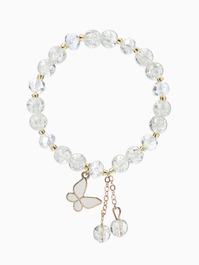 Браслет с подвесками «Сахарный. Бабочка», d=6 см, шар №8, белый в золоте