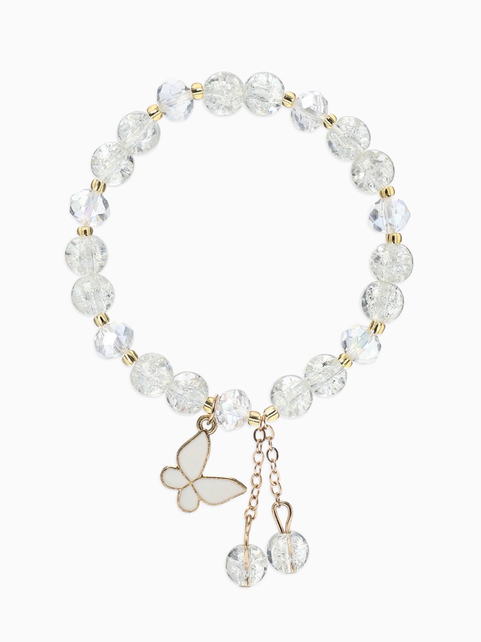 Браслет с подвесками «Сахарный. Бабочка», d=6 см, шар №8, белый в золоте