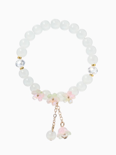 Браслет «Цветы Незабудки», d=6 см, шар №8, белый, розовый