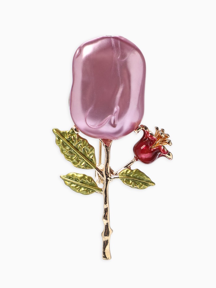Брошь «Цветок» роза, жемчуг, цвет розовый в золоте
