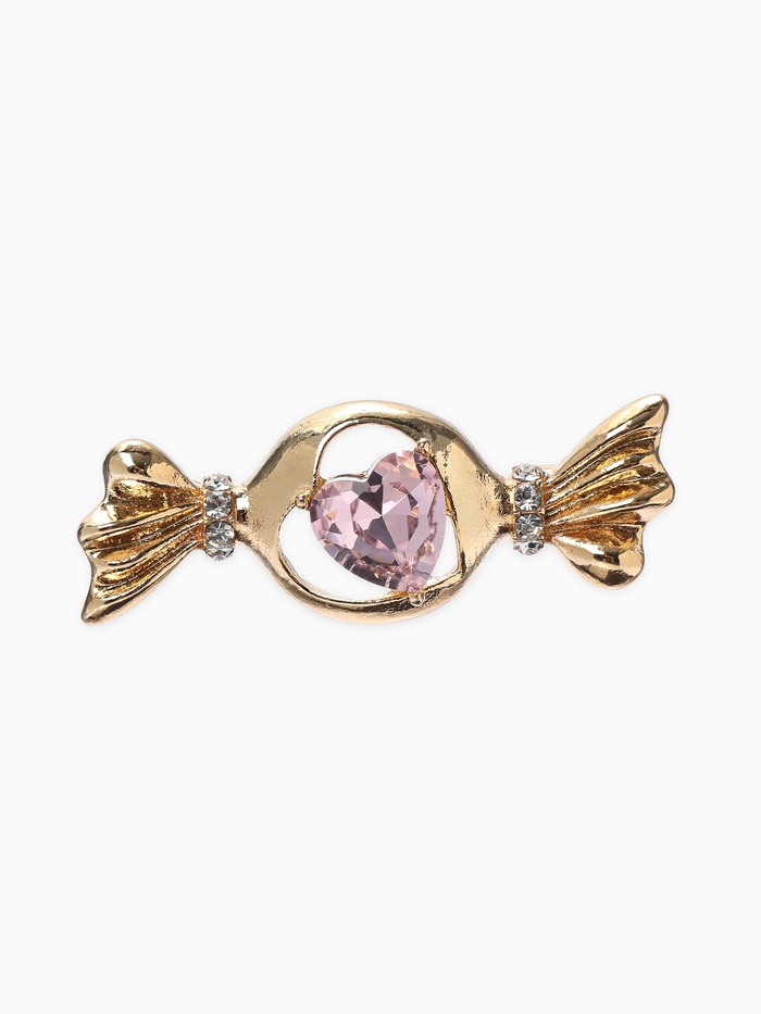 Брошь «Конфета с кристальным сердцем», розовая в золоте