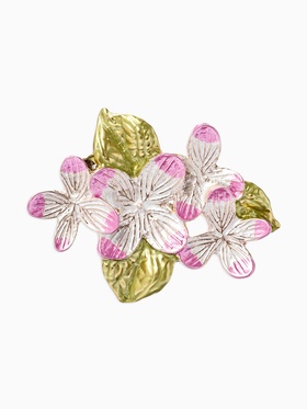 Брошь «Цветок Сакуры», зеленый, розовая в золоте