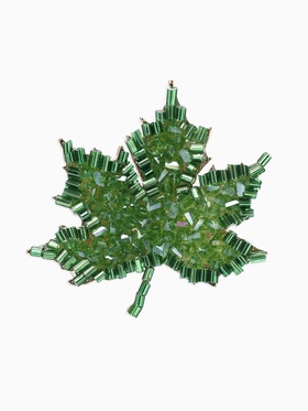 Брошь «Лист кленовый», стеклярус, зелёная в золоте