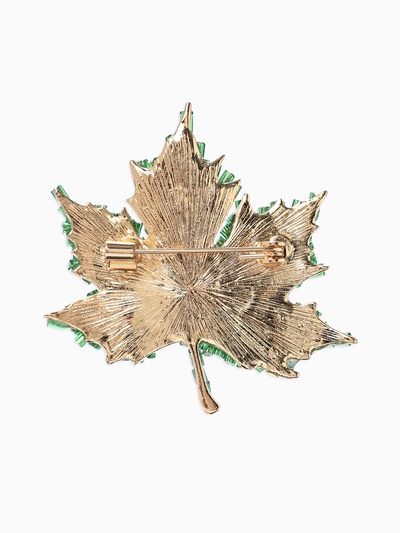 Брошь «Лист кленовый», стеклярус, зелёная в золоте