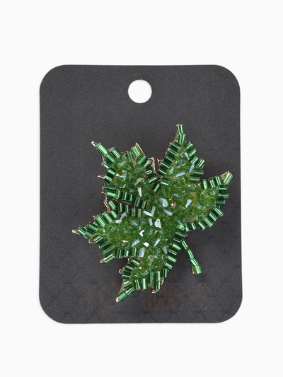 Брошь «Лист кленовый», стеклярус, зелёная в золоте