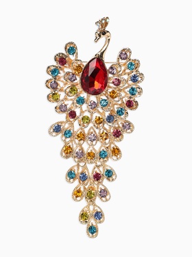 Брошь «Жар-птица волшебная», стразы, цветная в золоте  (артикул 10968181)  большой выбор товаров оптом и в розницу по низким ценам с доставкой