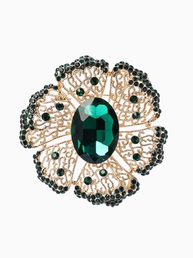 Брошь «Цветок изумрудный», стразы, зелёная в золоте