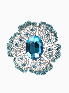 Брошь «Цветок сапфировый», стразы, синий в серебре