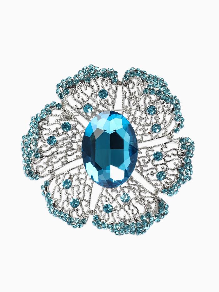 Брошь «Цветок сапфировый», стразы, синий в серебре - Фото 1