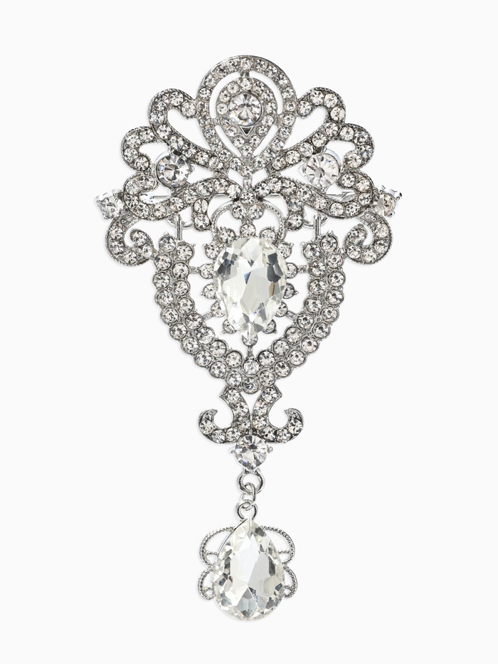Брошь «Императрица .вензеля», белая в серебре