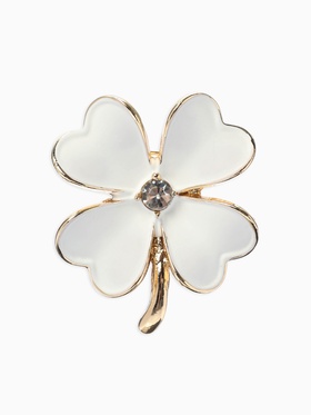 Брошь «Клевер» матовая, белая в золоте